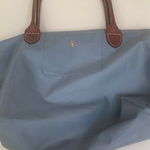 Longchamp Blue Tote with Brown Leather Handles